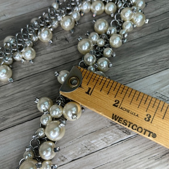 Chicos Belt Womens Belt M/L? Silver Rhinestone Diamond Metal Pearl Bead - Picture 6 of 8